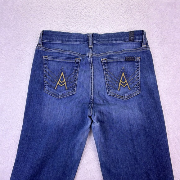 7 For All Mankind Jeans Womens 30x34 Flare Bootcut 'A'‎ Pocket Dark Distressed - Picture 3 of 8